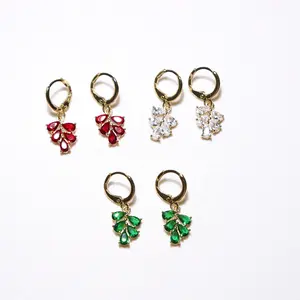 gold plated colorful tear drop cz green red white cz cluster design dangle drop earring