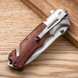 高硬度 スチールブレード アウトドア 多目的 木製ハンドル タクティカル サバイバル ポケットナイフ OEM カスタマイズ可能 - Product Image 6