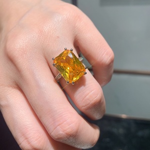 Fashion Jewelry Eco-friendly Copper 12*16mm Cubic Zirconia Imitation Yellow Topaz <b>Adjustable</b> Open Band <b>Ring</b> for Women - Product Image 2