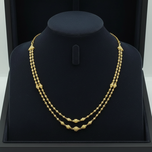 Exquisite 22K Gold <b>Double</b> Layered <b>Necklace</b> for Women Featuring Intricate Textured Gold Beads Elegant Ornate Chain Design - Product Image 2