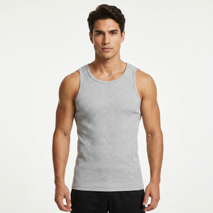 Débardeur sans manches en coton gris pour homme, col rond, style décontracté tricoté uni - Product Image 3