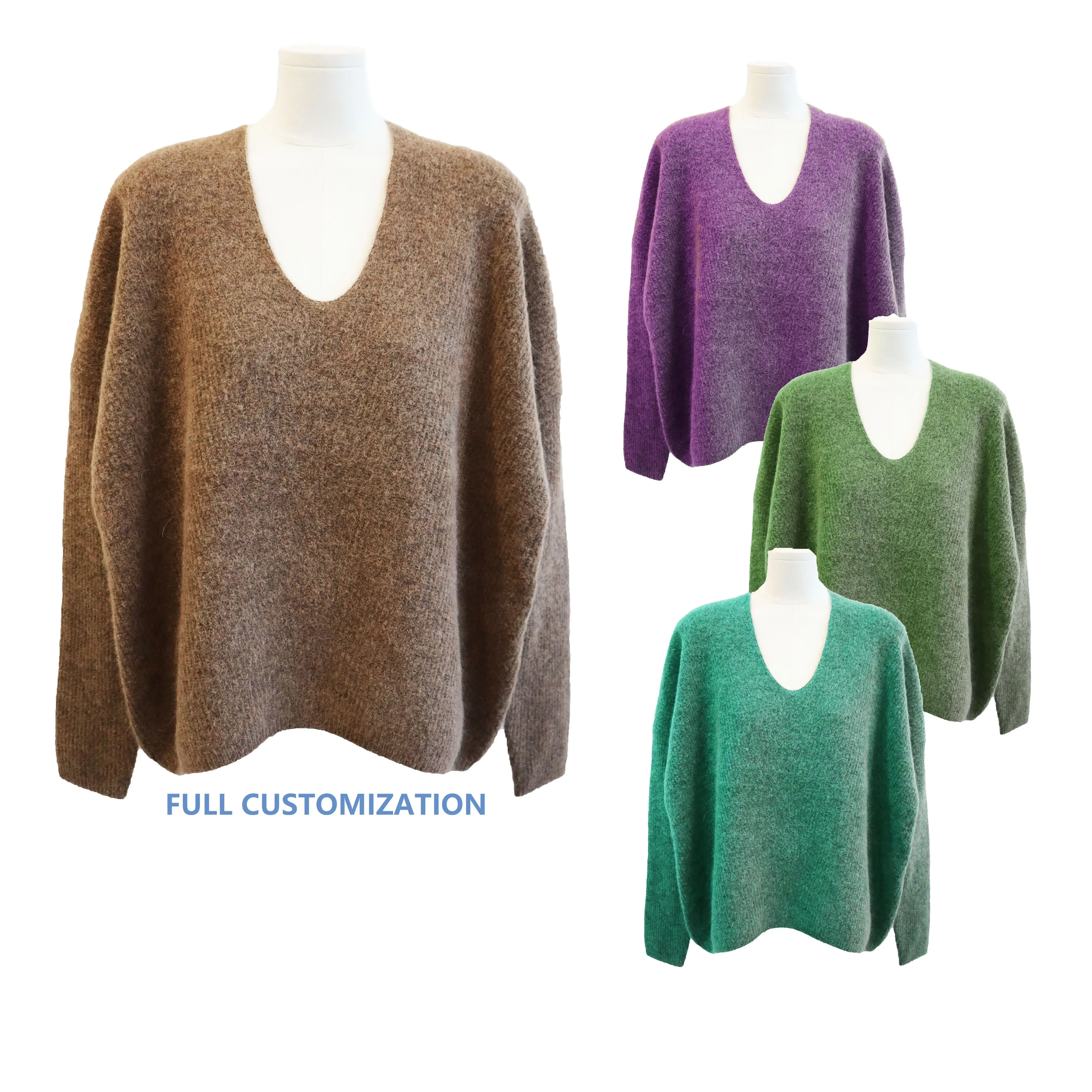 Custom Groothandel Alpaca Wol Dameskleding Plus Maat V-Hals Dames Wollen Truien Voor De Winter