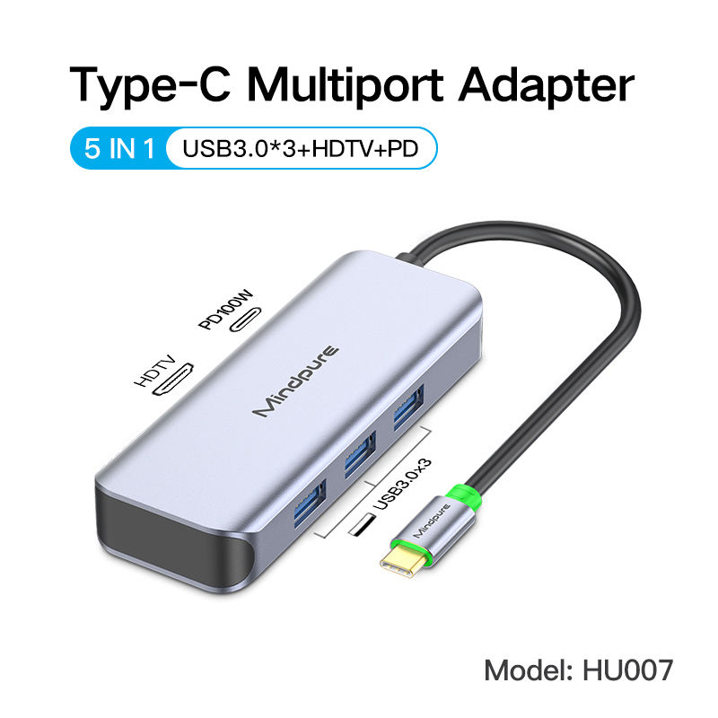 Gray-5 in 1 USB3.0*3+HDTV+PD