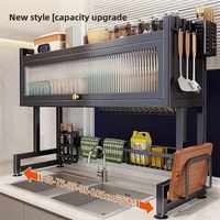 Estante Escurridor de Platos Sobre el Fregadero en Oferta, Organizador de Cocina con Puerta de Plástico para Almacenamiento de Utensilios