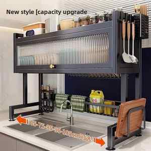 Étendoir à vaisselle Offre Spéciale au-dessus de l'évier Étagère de rangement pour l'organisation de la cuisine avec porte en plastique pour le rangement des outils - Product Image 4