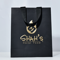 Sac en papier personnalisé imprimé avec logo, sac de shopping noir mat avec poignée en coton pour magasin de vêtements