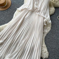 Robe longue décontractée 2026, robe française douce sans manches, plissée, élégante, pour femme, taille plus, imprimée, pour le bureau, vente en gros