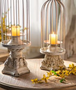 Amerikan vintage beyaz kuş kafesi mumluk romantik mum ışığında masa dekorasyon metal mumluk - Product Image 5