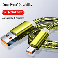 Câble USB C tout métal indestructible, charge super rapide 6A, cordon de charge Type C résistant aux morsures de chien, flexible et sans nœuds