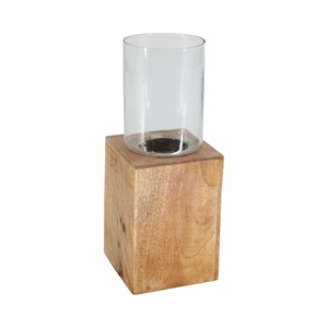 Portavelas Cuadrado de Madera de Mango con Base de Cristal Transparente, Centro de Mesa Moderno - Product Image 3