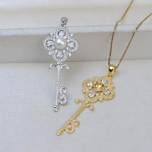 S925 Silver Key Pendant with 6-7 Pearl DIY Women's <b>Jewelry</b> Accessories Empty <b>Tray</b> Semi Finished Product 1946 Trend - Product Image 3