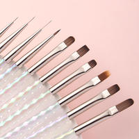 Pinceau à ongles professionnel en acrylique avec manche en cristal, pointe courte carrée ou ronde, en nylon doux anti-chute, stylo de manucure multifonctionnel