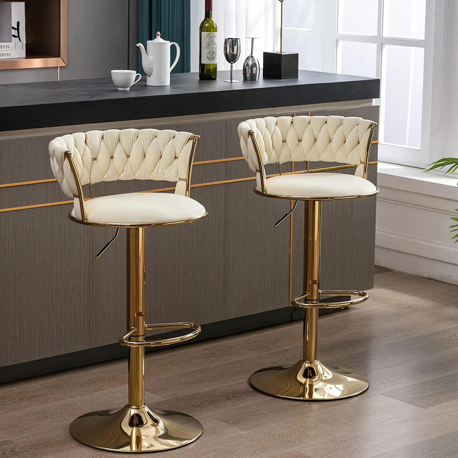 Luxury Lift Rotate Stools Bar Chairs Customized Metal Frame Velvet Nodic Bar Stool High Chair Bar Stools