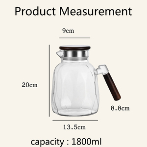 Carafe à eau en verre résistant à la chaleur avec poignée en bois et couvercle 1,8 L, carafe écologique pour infusion de fruits, pour boissons et jus - Product Image 6