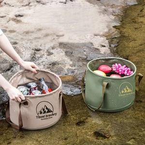 Seau pliable d'extérieur 10L/20L, portable, grande capacité, pour le stockage d'eau, le lavage du linge, des légumes, le camping, les pique-niques, la pêche - Product Image 1
