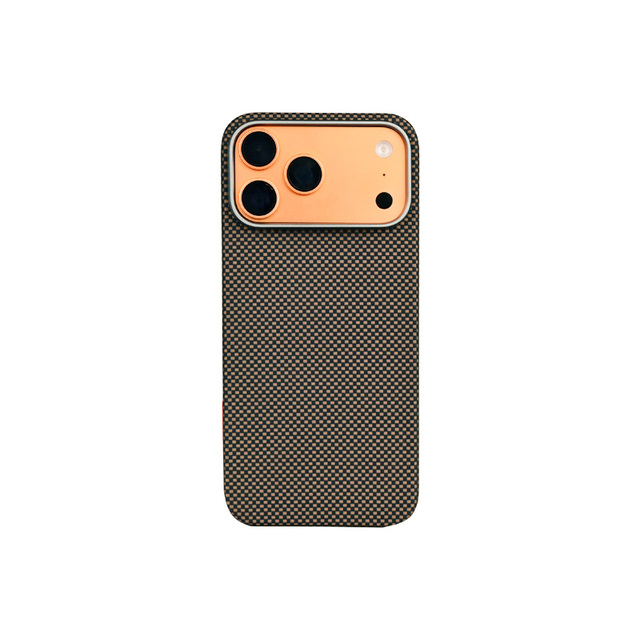 Gold Plain Weave Customized Metal Frame Magnetic Aramid Fiber Case for iPhone 17 Pro