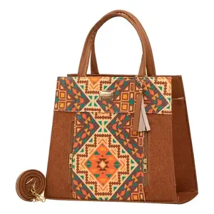 Bolso Tote de Yute Color Camel para Mujer, Marca Emiliana, Tamaño Mediano, con Cierre de Cremallera, para la Playa o Compras - Product Image 4