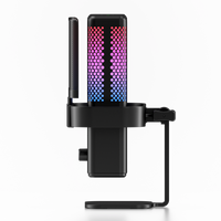 Mikrofon USB Kardioid RGB dengan Kontrol Volume untuk Gaming, Rekaman Studio, Streaming YouTube, Pengajaran, Kompatibel dengan PC