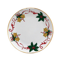 Service de vaisselle en céramique de Noël, assiettes à bord doré avec motif sapin de Noël et feuille de houx, vaisselle de fête pour les fêtes
