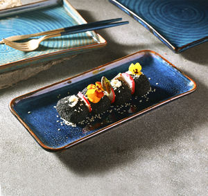 الشرقية أواني الطعام خمر مستطيلة الأزرق رد الفعل تخدم الحلوى طبق الطعام السيراميك Porcelana الضحلة طبق سوشي - Product Image 1