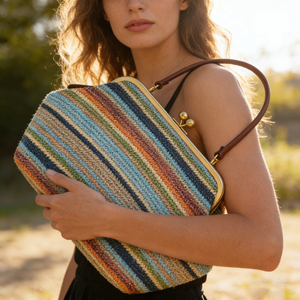 Oversized Natural Straw Woven Kiss-lock Clutch <strong>Bag</strong> <strong>Large</strong> Capacity Women's Handbag for Summer Beach - Product Image 1