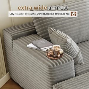Canapé modulaire en U avec ottoman, en tissu velours côtelé, éponge haute densité, siège profond minimaliste - Product Image 4