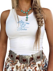Rodeo Cowboy Horse Print Ribbed Tank Tops <strong>Women</strong> Slim Fit Sleeveless Western Vest Summer Tops for Western Style Fans - Product Image 4