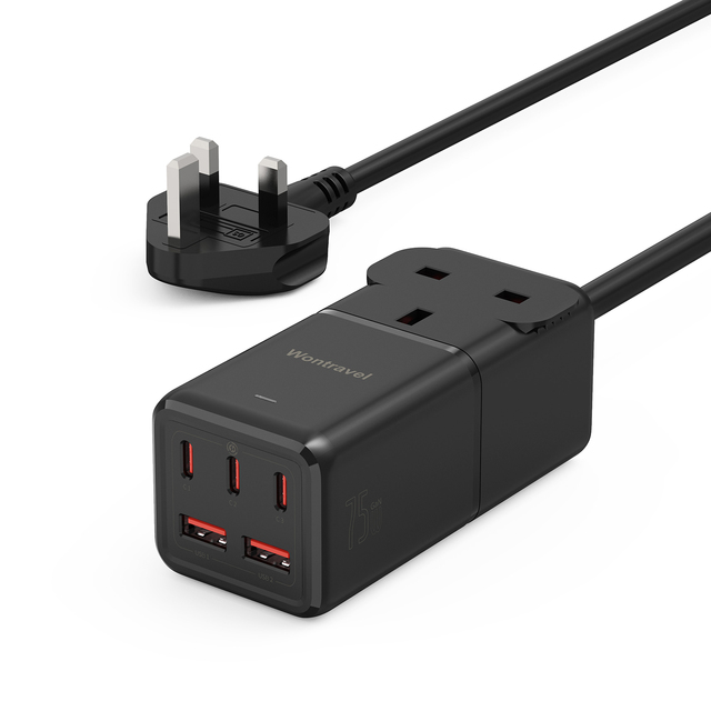 Wontravel OEM ODM 75W PPS Extension Lead Cord AC Outlet Universal Socket UK Travel Power Strip with USB and Type
