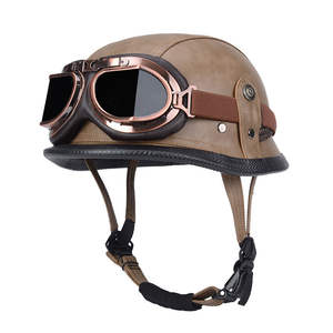 หมวกกันน็อคเปิดหน้าสไตล์วินเทจสไตล์เยอรมันย้อนยุคครึ่งนักขี่จักรยานนักบิน casco Moto พร้อมการรับรองจุดหนังเยอรมัน - Product Image 5