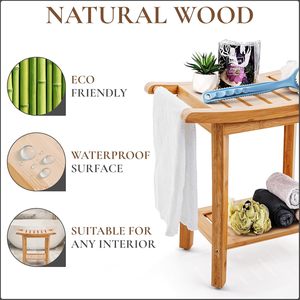 Banco de ducha de bambú, asiento organizador de <span class=keywords><strong>baño</strong></span> de Spa de madera de 2 niveles <span class=keywords><strong>con</strong></span> estante de almacenamiento inferior, silla de <span class=keywords><strong>baño</strong></span> de madera, <span class=keywords><strong>taburete</strong></span> de <span class=keywords><strong>baño</strong></span> pequeño - Product Image 5