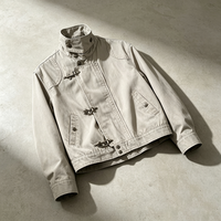 Blouson de pompier en toile délavée pour homme, col montant, fermeture éclair, poches obliques à boutons-pression, style vintage, long, imperméable et respirant pour le travail