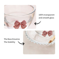 Ensemble tasse et soucoupe en verre peint à la main, style américain, écologique, rose princesse, avec nœud, réutilisable, 250 ml, pour café, thé et expresso