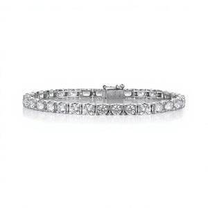 Bracelet Tennis pour Femme en Argent 925 avec Moissanite Ronde Taille Brillant, Cristal et Strass, Sertissage à Griffes, Bracelet Perlé Tendance - Product Image 1