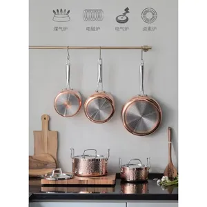 ty-Kitchenware Rose Gold Hammered Tri-Ply Stainless Steel <b>Cookware</b> <b>Set</b> Gas & Induction Compatible Eco-Friendly - Product Image 2