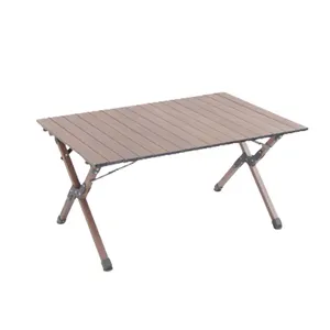 Manufacture Double Sided Aluminum Frame Lightweight Table Wood Grain Egg Roll Table For Camping Picnic