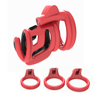 Anillo de Castidad Masculino con Orificio de Ventilación en Color Rosa Contrastante, Jaula para Pene, Anillo para Pene, Juguetes Sexuales con 4 Anillos para Pene, Juego para Adultos para Hombres