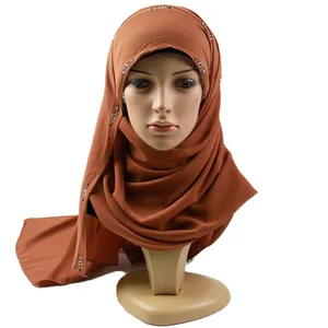 2021 Nieuwe Ontwerp Maleisië Plain Sjaal Shalw Chiffon Hijab Met Steen Voor Moslim Vrouwen