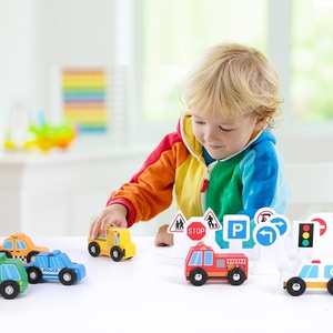 Bán buôn xe mini xe Toddler dấu hiệu giao thông Montessori trẻ em 6 bộ bằng gỗ <span class=keywords><strong>Train</strong></span> toy Set cho trẻ em Đồ chơi giáo dục - Product Image 3
