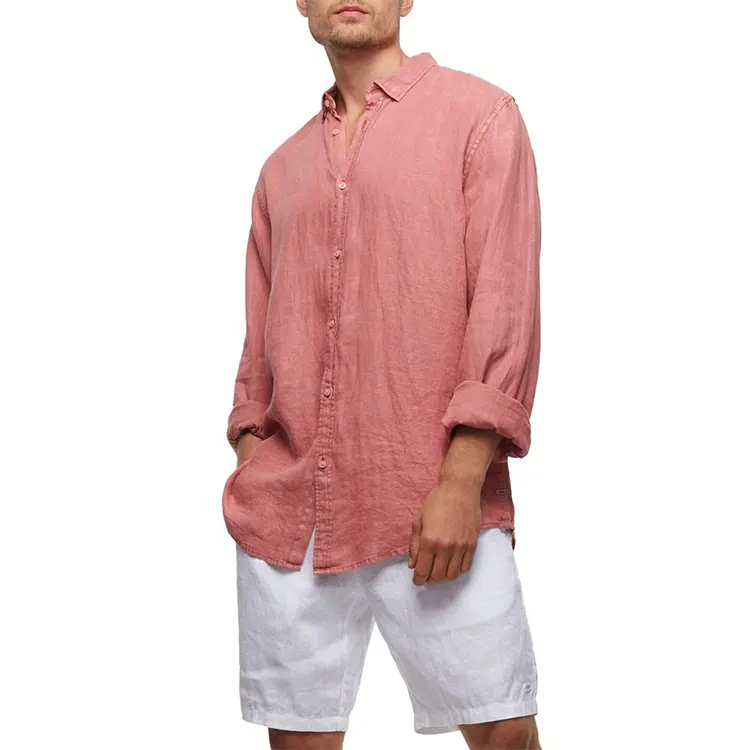 Оптовая продажа на заказ, новая летняя модная Льняная мужская Повседневная рубашка с длинным рукавом