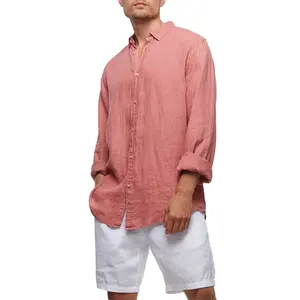 Custom Wholesale New Summer Fashion Cassis Linen Long Sleeve Mens Casual men shirt