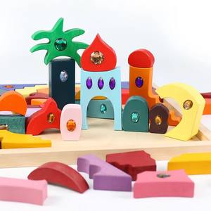 Blocs de construction en bois arc-en-ciel, briques de diamant <span class=keywords><strong>Mandala</strong></span>, blocs de cognition, <span class=keywords><strong>jeu</strong></span> d'empilage de pierres précieuses, pièces - Product Image 2