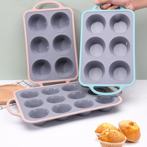 Teglia per Muffin in Silicone 6-12 tazze stampo per Muffin con <span class=keywords><strong>telaio</strong></span> in <span class=keywords><strong>acciaio</strong></span> inossidabile rinforzato in metallo all'interno di stampi per Cupcake antiaderenti - Product Image 1