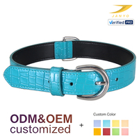 Collier pour chien en cuir PU gaufré crocodile personnalisé en usine, couleur turquoise, boucle ardillon en métal argenté, collier réglable pour animaux de compagnie