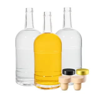 Round shape glass bottles 375ml 500ml 750ml 1000ml Glass Bottles for win liquor beverage water with stopper
