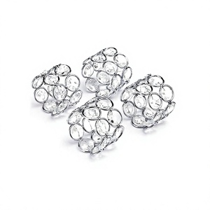 Set of 4 Crystal And Metal Napkin Rings Silver <b>Color</b> Round Shape <b>Tissue</b> <b>Paper</b> Rings For Wholesale Supplier - Product Image 1
