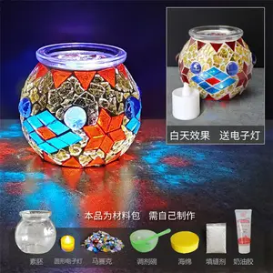 Set hadiah ulang tahun unik glow glitter bercahaya buatan tangan warna-warni kaca diy tempat lilin