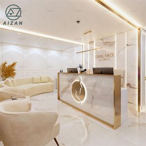 Tamaño personalizado <span class=keywords><strong>de</strong></span> lujo para 2 personas, tamaño <span class=keywords><strong>de</strong></span> recepción <span class=keywords><strong>de</strong></span> Hospital, <span class=keywords><strong>Biblioteca</strong></span> moderna, Oficina <span class=keywords><strong>de</strong></span> Derecho, escritorio <span class=keywords><strong>de</strong></span> recepción, decoración <span class=keywords><strong>de</strong></span> tira dorada - Product Image 5