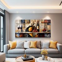 Grande Peinture à l'Huile Impressionniste Personnalisée sur Verre à Vin, Paysage Champêtre, Art Mural en Bois pour Salon, Bureau, Cuisine, Décoration Intérieure