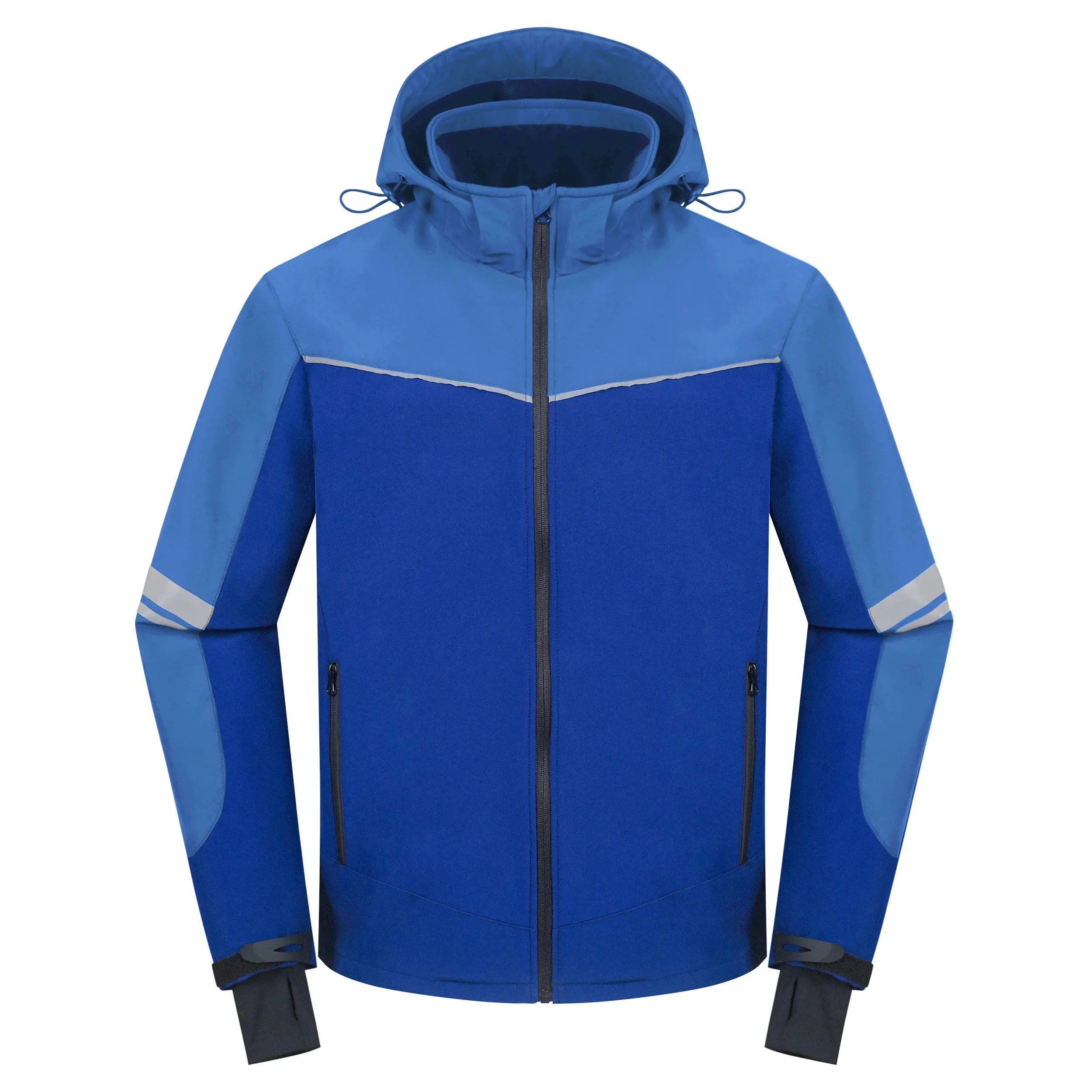 Yüksek kaliteli boş rüzgarlık ceket 100% polyester lacivert zip up adam düz rüzgar geçirmez su yağmur açık ceketler