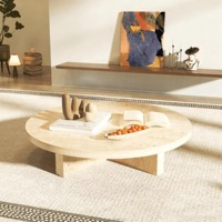 Table basse moderne ronde en marbre vert, socle en T bas, pour salon, luxe, personnalisable, en marbre Calacatta naturel